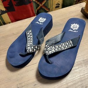 yellow box pearl flip flops